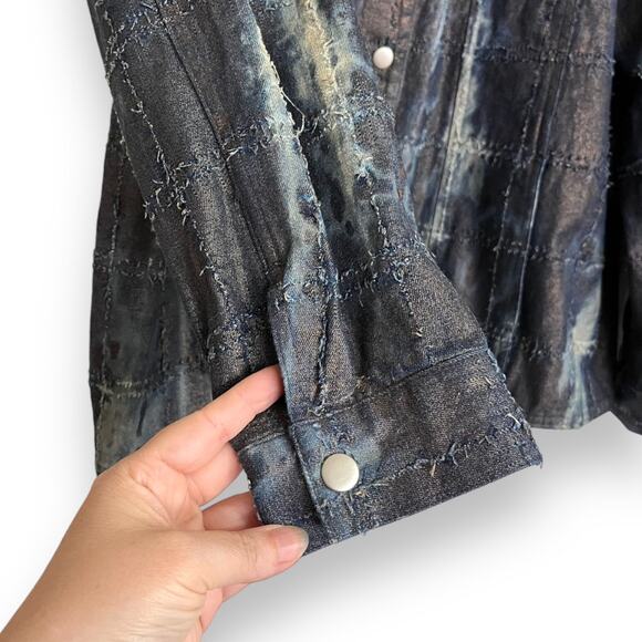 Vintage Chico's Size 3 Raw Edge Metallic Snap Front Tie Dye Shacket Women's XL - Picture 7 of 9